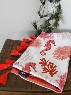 Milli Home Nautical Seahorse & Coral Lumbar Pillow Cover 14x20 Tassels